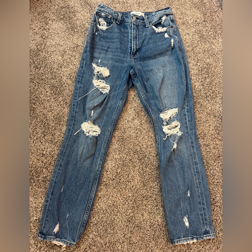 Abercrombie & Fitch Distressed Straight Leg Jeans - Blue